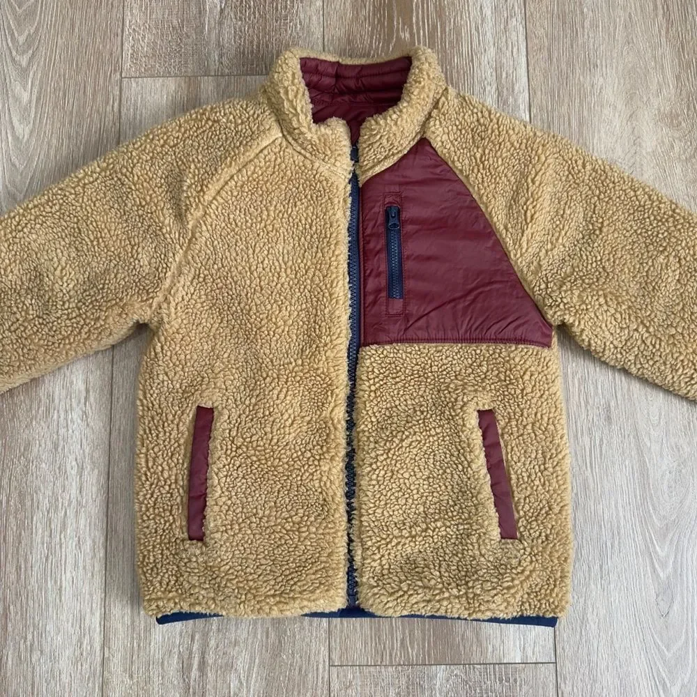 Gap Kids Reversible Puffer Sherpa Jacket Size 5 Years Brown Dark Claret